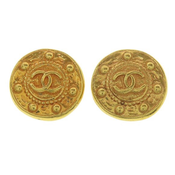 CHANEL Authentic Gold Logo Earrings